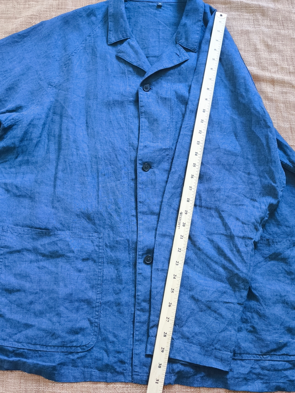 Muji 100 % Linen Chore Jacket Unstructed Men's Blue Linen Boxy Oversized Size XL - Picture 11 of 15